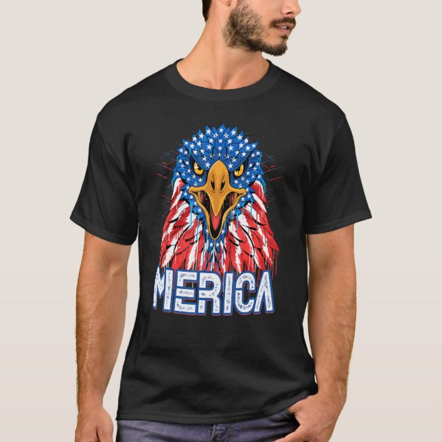 Camiseta Design Bald Eagle Mullet, 4 De Julho (Frente)