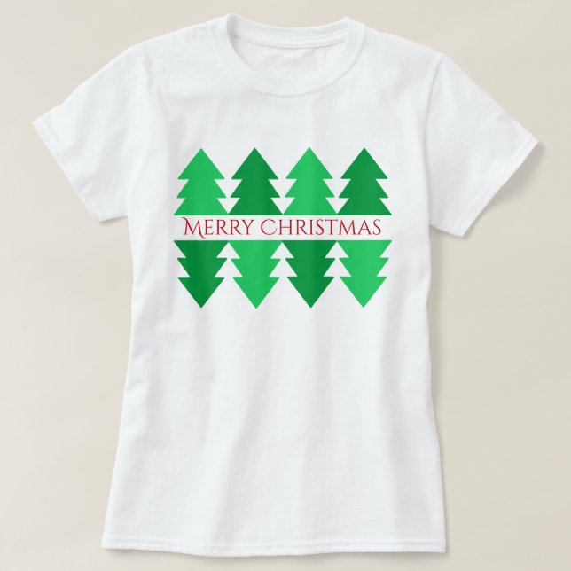 Camiseta Design Branco de Árvore Verde de Natal Simples (Frente do Design)