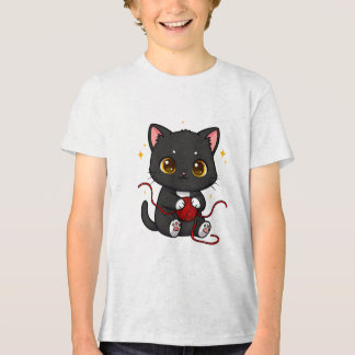Camiseta Design Chibi de Gato Preto Divertido