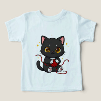 Camiseta Design Chibi de Gato Preto Divertido