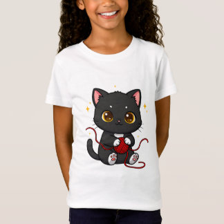 Camiseta Design Chibi de Gato Preto Divertido