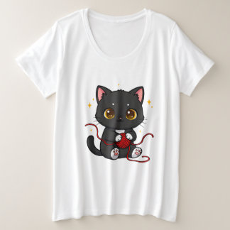 Camiseta Design Chibi de Gato Preto Divertido