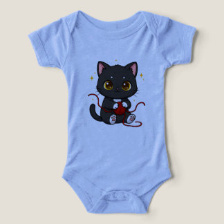 Camiseta Design Chibi de Gato Preto Divertido