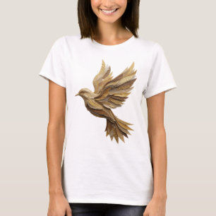 Camiseta Design CINZA Chic Pássaro Dourado