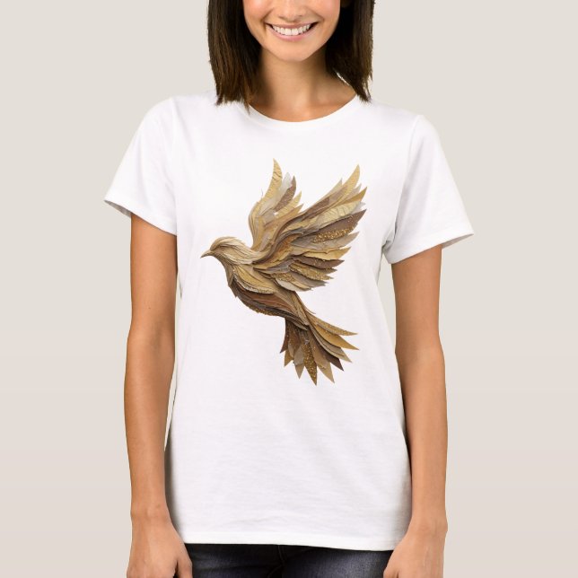 Camiseta Design CINZA Chic Pássaro Dourado (Frente)
