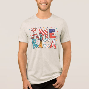 Camiseta Design Colorido com Texto América e Estrelas