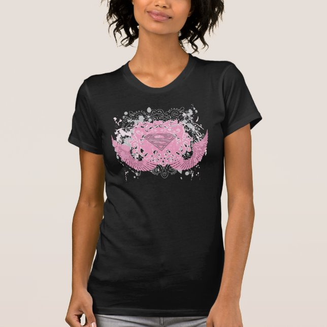 Camiseta Design com asa rosa super-menina (Frente)