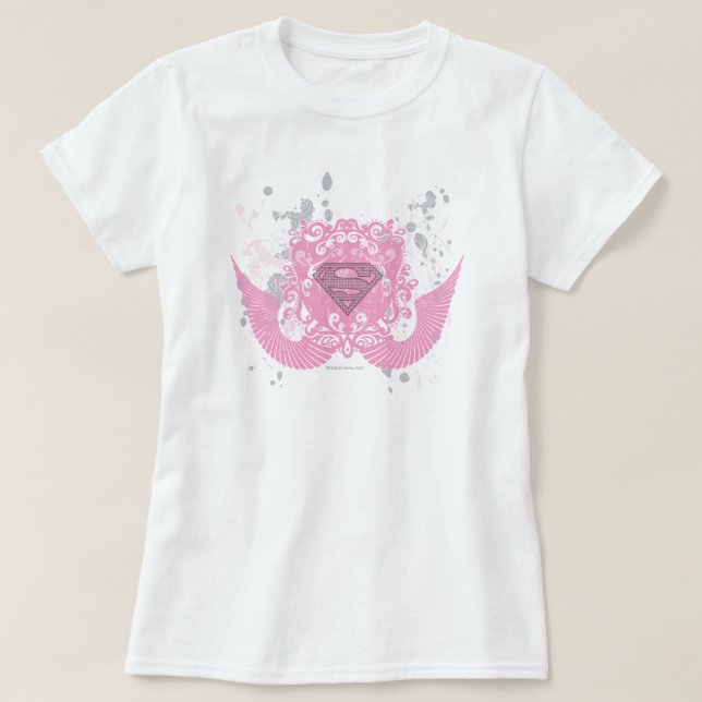 Camiseta Design com asa rosa super-menina (Frente do Design)