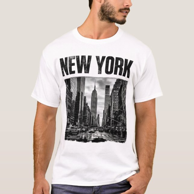 Camiseta Design com imagem preta e branca de Nova York  (Frente)