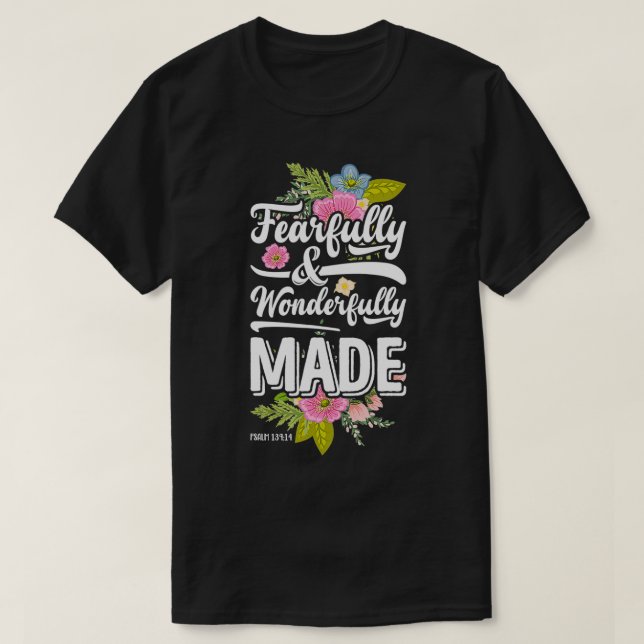 Camiseta Design cristão com medo e maravilhosamente feito (Frente do Design)