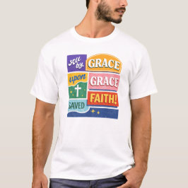 Camiseta Design Cristão Salvo Pela Graça Através Da Fé