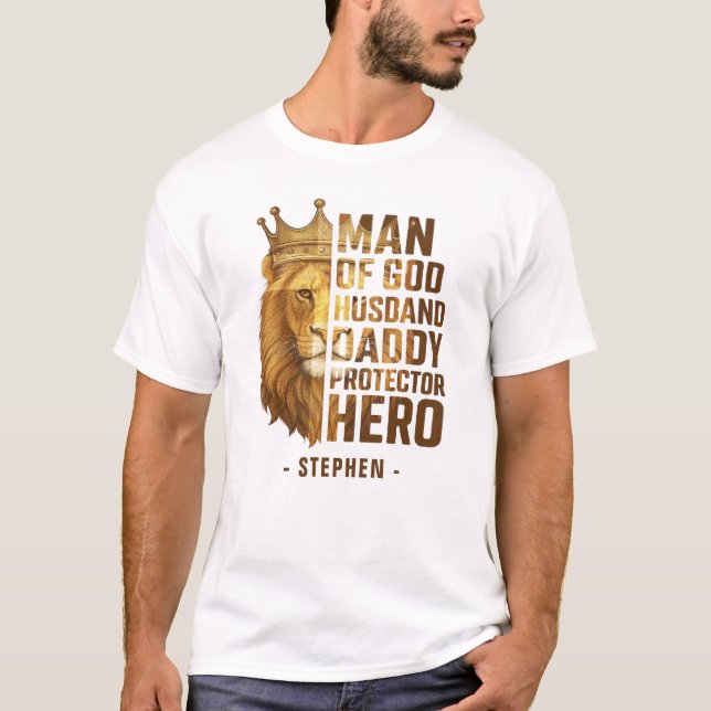 Camiseta Design da Coroa de Leão de Deus - Marido, Pai (Frente)