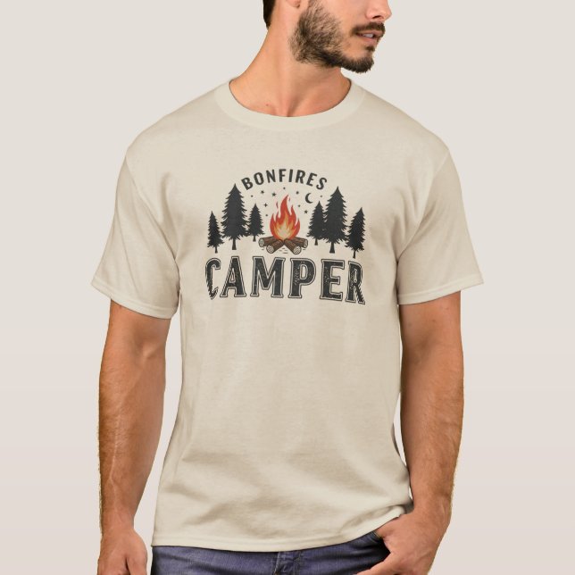 Camiseta Design da Floresta Noite de Camper Russo Bonfire (Frente)