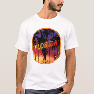 Camiseta Design da Flórida com pôr do sol e palmeiras da Fl