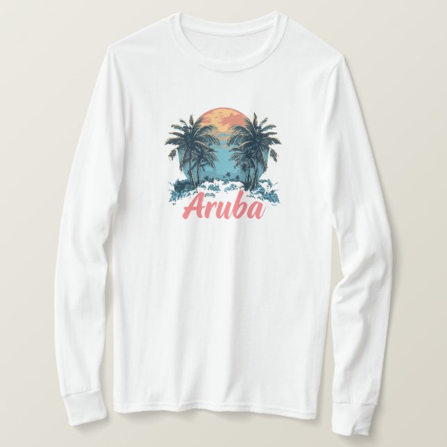 Camiseta Design da Ilha de Aruba (Versão 2) - Reserva Longa (Frente do Design)