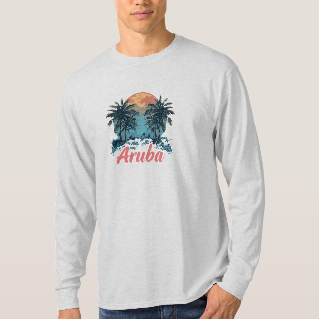 Camiseta Design da Ilha de Aruba (Versão 2) - Reserva Longa (Frente)