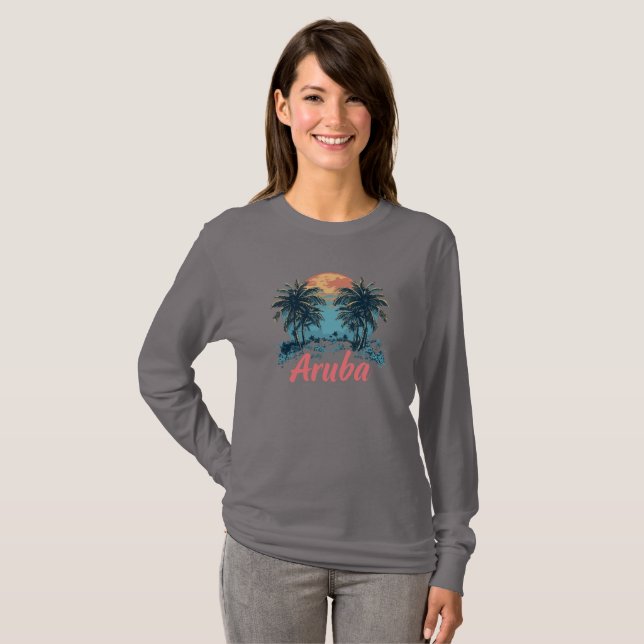 Camiseta Design da Ilha de Aruba (Versão 2) - Reserva Longa (Frente Completa)