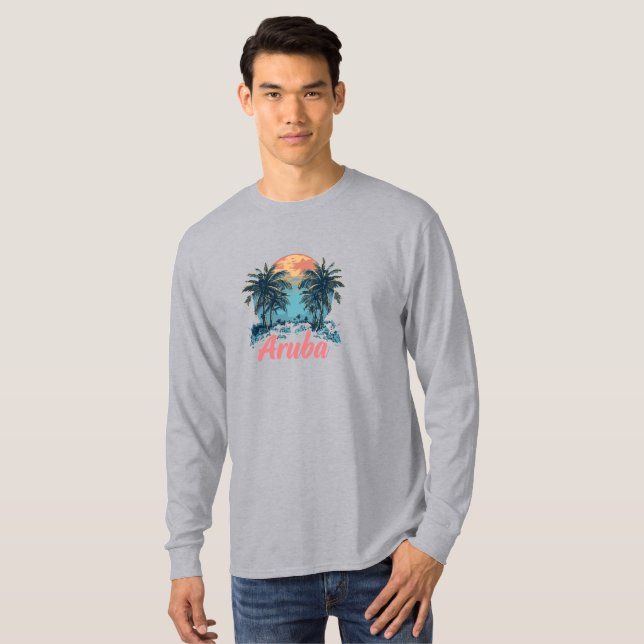 Camiseta Design da Ilha de Aruba (Versão 2) - Reserva Longa (Frente Completa)