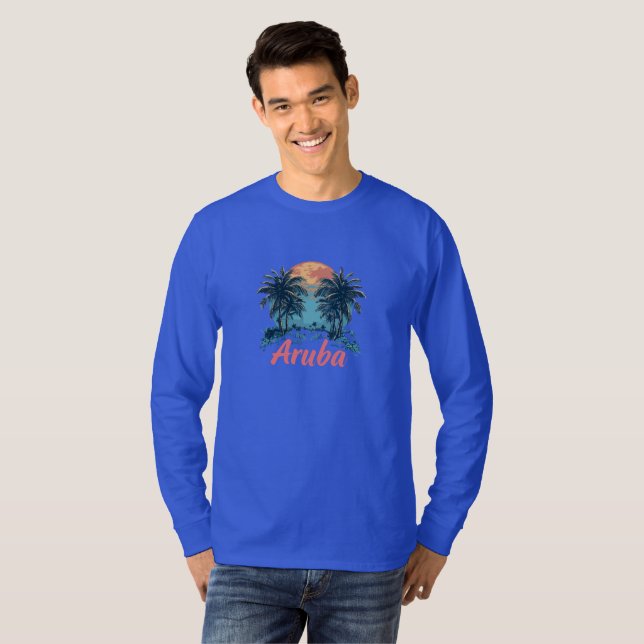 Camiseta Design da Ilha de Aruba (Versão 2) - Reserva Longa (Frente Completa)