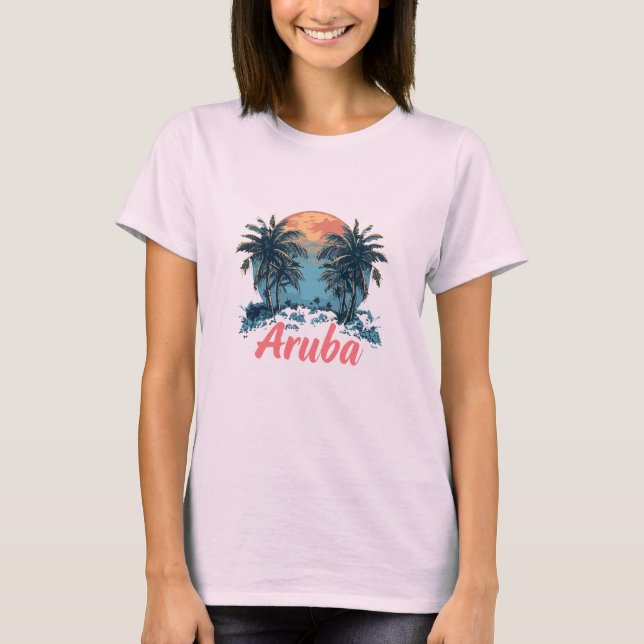 Camiseta Design da ilha de Aruba (versão 2) - T- básico fem (Frente)
