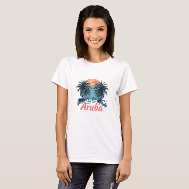 Camiseta Design da ilha de Aruba (versão 2) - T- básico fem (Frente Completa)