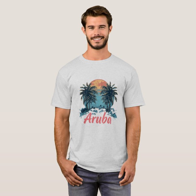 Camiseta Design da ilha de Aruba (Versão 2) - T-Sh básico m (Frente Completa)