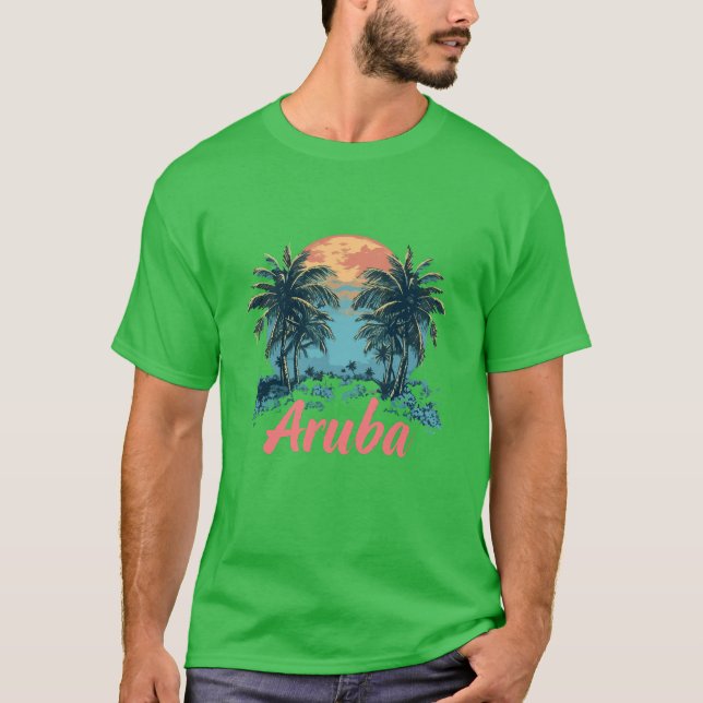 Camiseta Design da Ilha de Aruba (Versão 2) - T-Shi Escuro  (Frente)