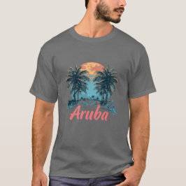 Camiseta Design da Ilha de Aruba (Versão 2) - T-Shi Escuro 