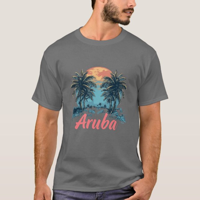 Camiseta Design da Ilha de Aruba (Versão 2) - T-Shi Escuro  (Frente)
