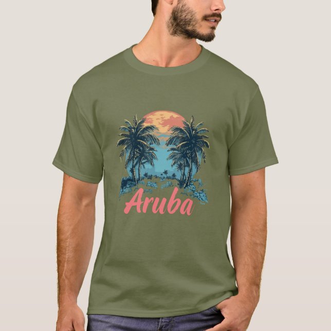 Camiseta Design da Ilha de Aruba (Versão 2) - T-Shi Escuro  (Frente)