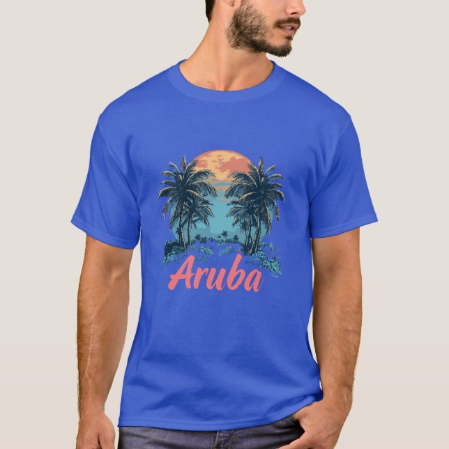 Camiseta Design da Ilha de Aruba (Versão 2) - T-Shi Escuro  (Frente)