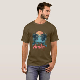Camiseta Design da Ilha de Aruba (Versão 2) - T-Shi Escuro 