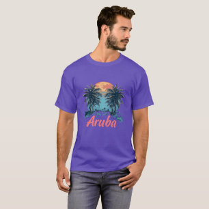 Camiseta Design da Ilha de Aruba (Versão 2) - T-Shi Escuro 
