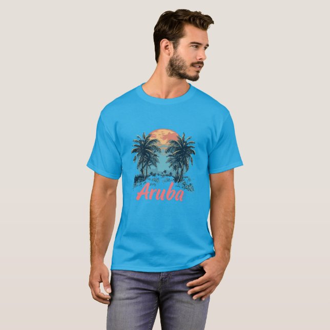 Camiseta Design da Ilha de Aruba (Versão 2) - T-Shi Escuro  (Frente Completa)