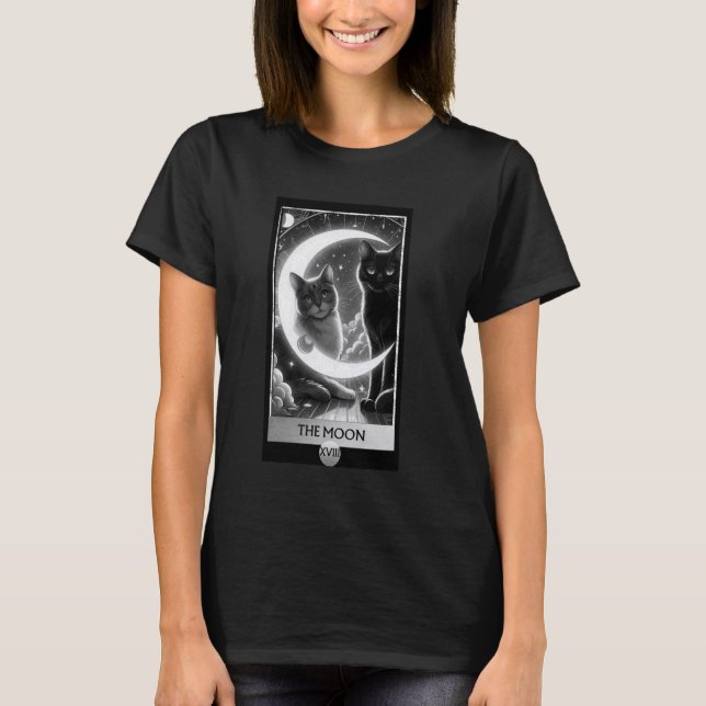 Camiseta Design da Placa Tarot Celestial de Lua Gata Negra (Frente)