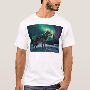 Camiseta Design da Vida Selvagem de Aurora e Lobo-Madeira
