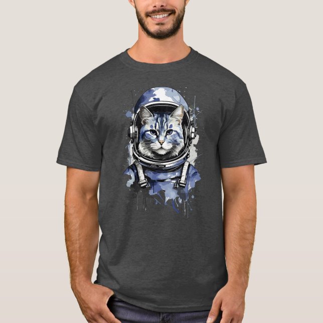 Camiseta Design de Abertura de Gato do Astronauta Azul (Frente)