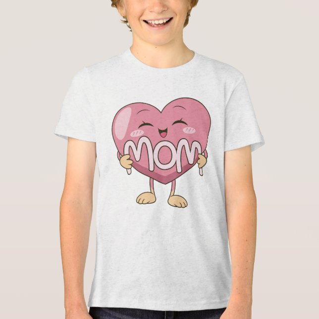 Camiseta Design de Abraço de Coração de Mãe Kawaii (Frente)