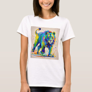 Camiseta Design de abstrato de Leão Colorido
