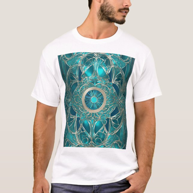 Camiseta Design de abstrato Dourado e Teal do ornamentado" (Frente)