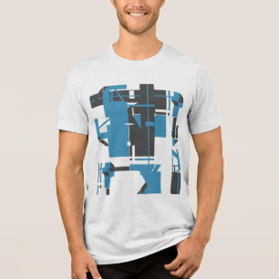 Camiseta Design de Abstrato Geométrico do Carvão Turquesa
