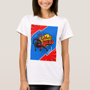 Camiseta Design de Ação de Super Herói do Estilo Quadrado