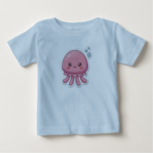 Camiseta Design de Adesivo de Água-viva Rosa Kawaii Fofa - 