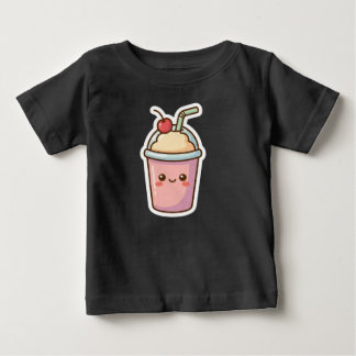 Camiseta Design de Adesivo de Milkshake Rosa Kawaii Fofo -