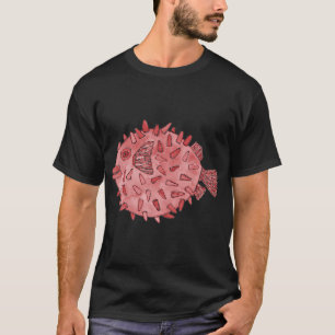 Camiseta Design de Aguarela de Peixe Baiacu Vermelho Macio