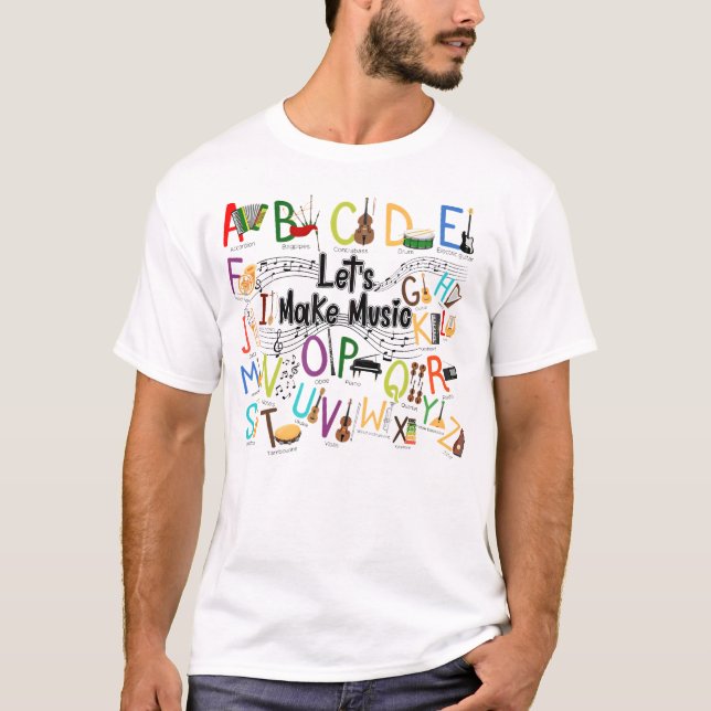 Camiseta Design De Alfabeto Cute Para Professora De Música (Frente)