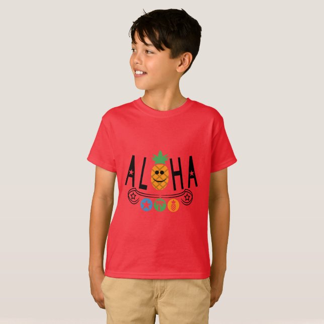 Camiseta Design de Aloha PIneapple - Kids'Hanes TAGLESS® T- (Frente Completa)