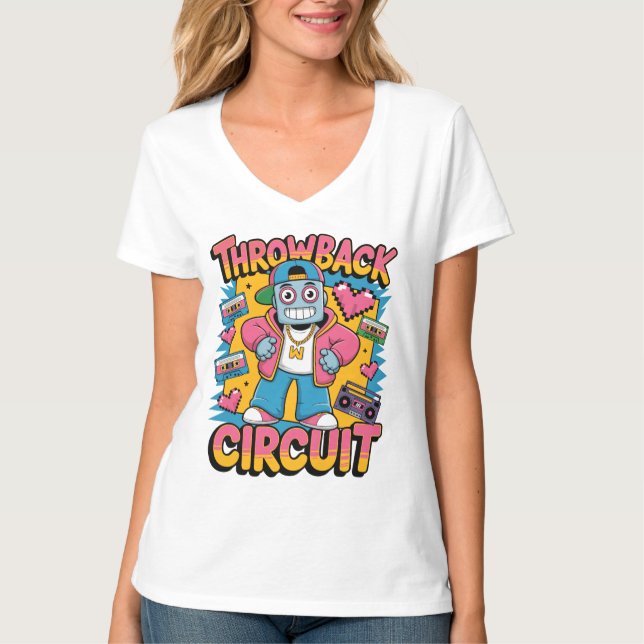 Camiseta Design de alto salto do robô retromotor dos anos 9 (Frente)