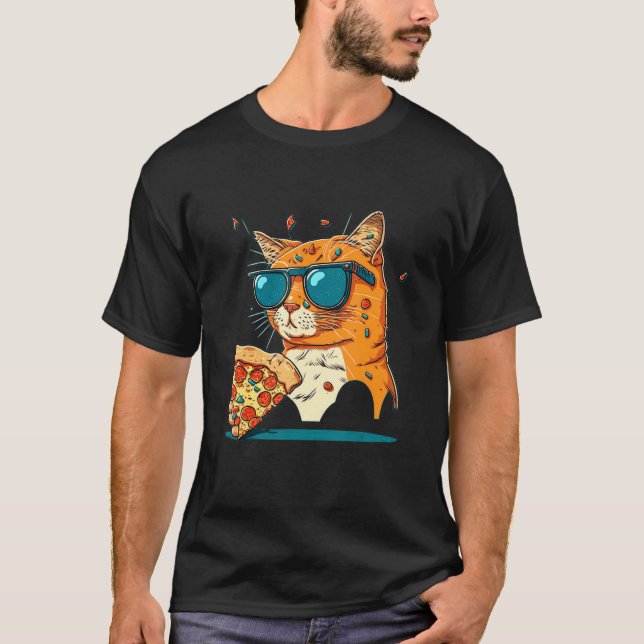 Camiseta Design de Amante de Gato de Pizza Comida Rápida Am (Frente)