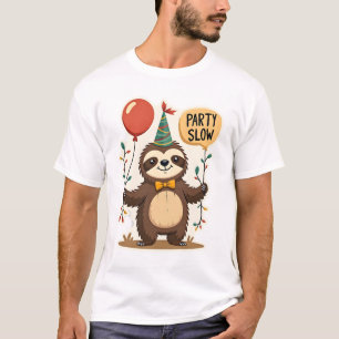 Camiseta Design de Animal de Festa Retrô de Preguiça de Ani
